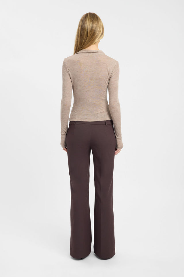 Presenting the Anna Wool Long Sleeve Top womens-blouse in tan with fitted high-neck full sleeves back