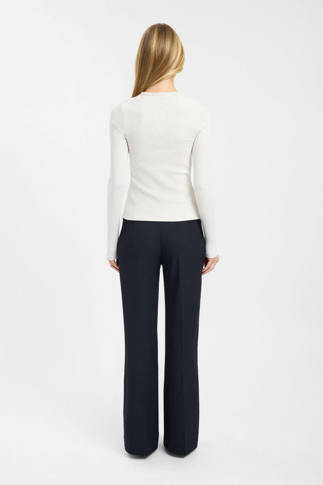 Crafted as the Atlas Snap Long Sleeve Top womens-blouse in snow with fitted round neckline and full straight sleeves back