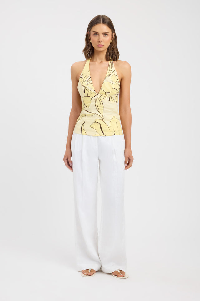 front Bloom Tie Back Top Kookai Fitted Plungeneck Sleeveless Womens-Blouse 