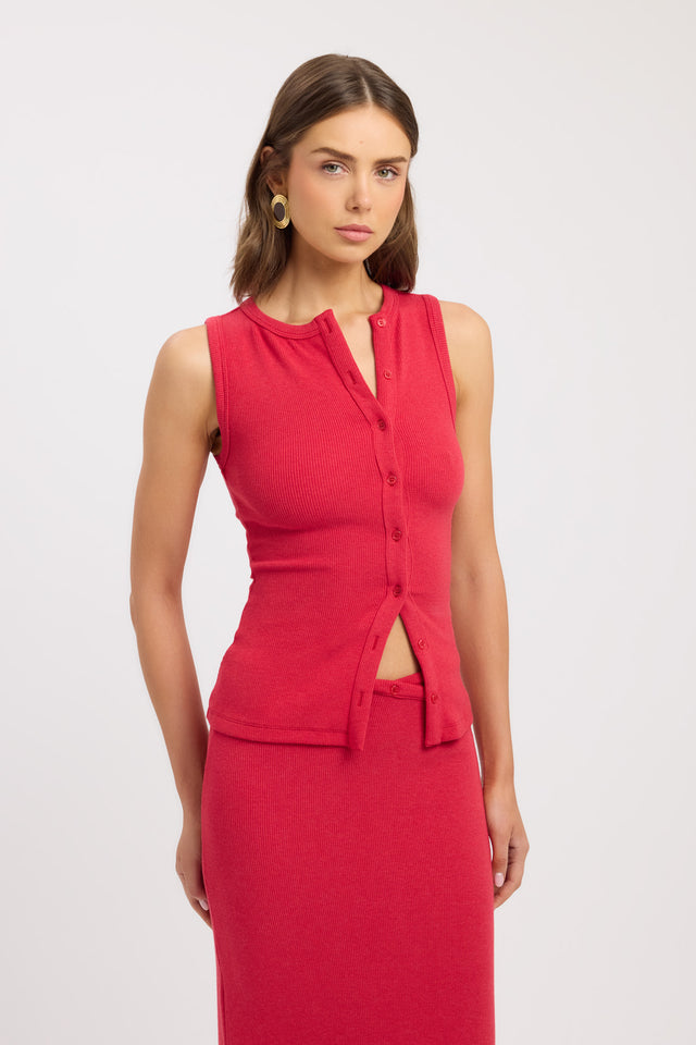 front Bec Button Tank Kookai Fitted Round womens-singlets 