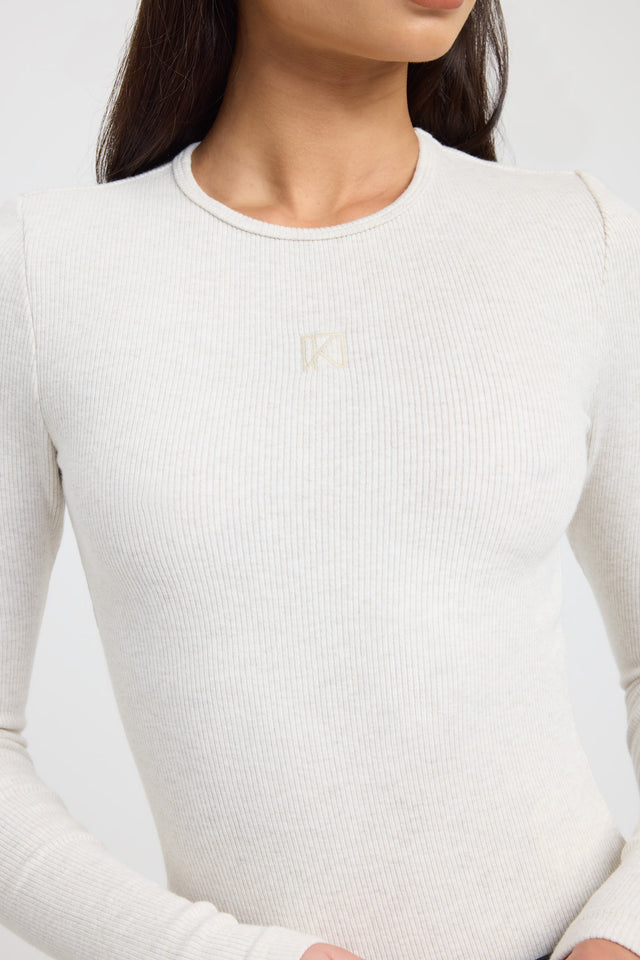 front Monogram Long Sleeve Top Kookai Fitted Roundneck Long sleeve Womens-Blouse 