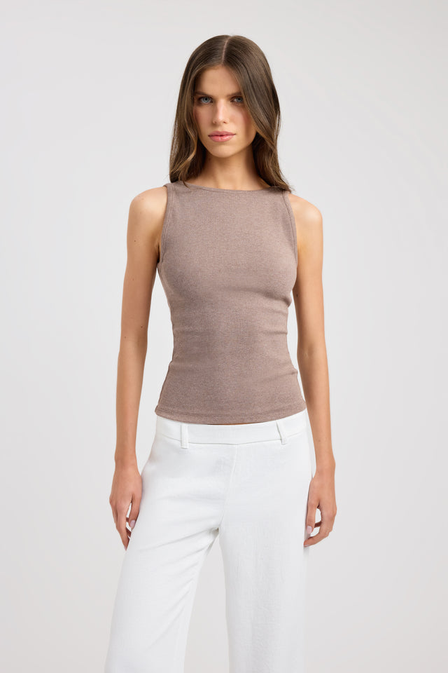 front Mateo Tank Kookai Fitted Boatneck Sleeveless Womens-Blouse 