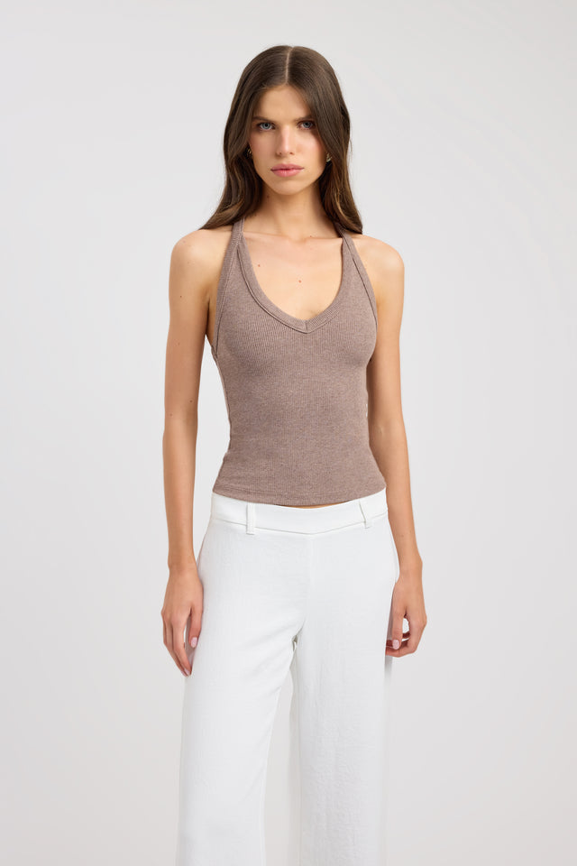 front Sky Racer Tank Kookai Fitted V-neck Sleeveless Womens-Blouse 