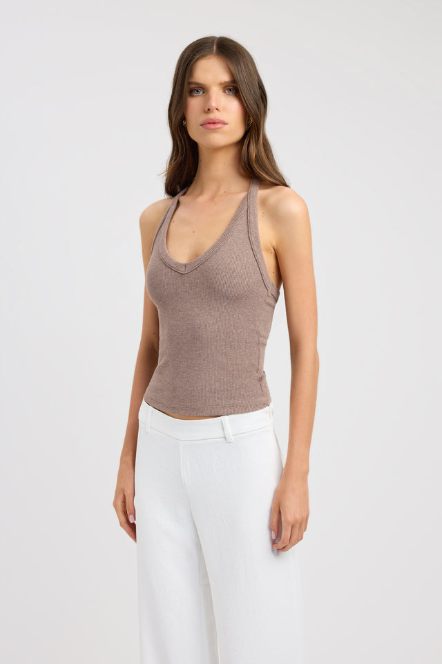 side Sky Racer Tank Kookai Fitted V-neck Sleeveless Womens-Blouse 