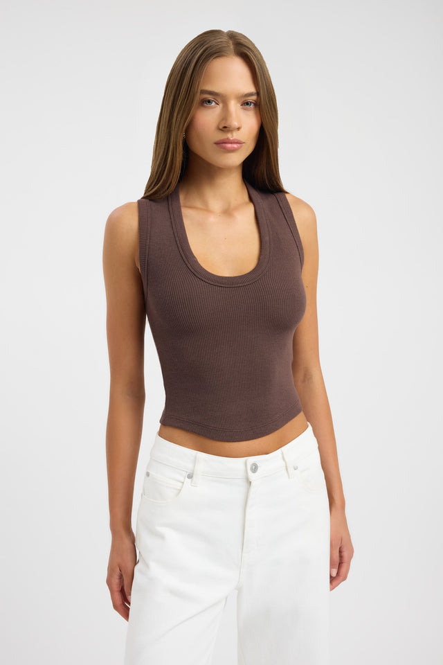 Camila Scoop Tank Kookai Fitted Roundneck Sleeveless Womens-Blouse 