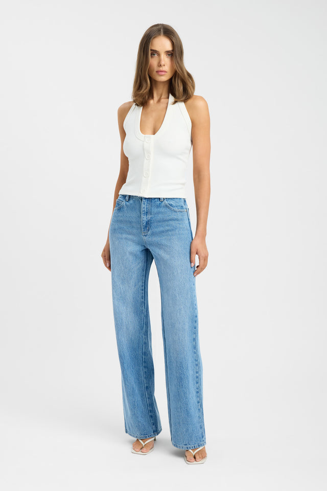 side Nala Halter Tank Kookai Fitted Scoopneck Sleeveless Womens-Blouse 