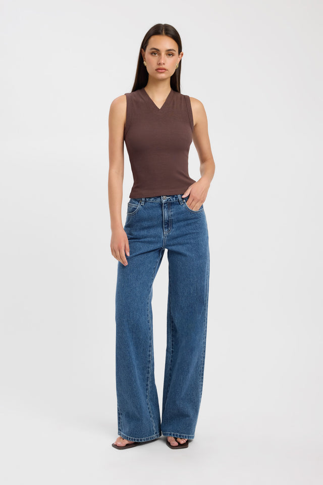 side Darcy Vee Tank Kookai Fitted V-neck womens-singlets 