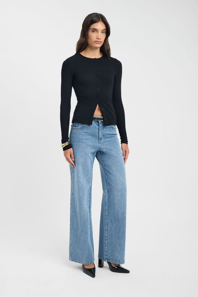 side Atlas Snap Long Sleeve Top Kookai Fitted Roundneck Long sleeve Womens-Blouse 