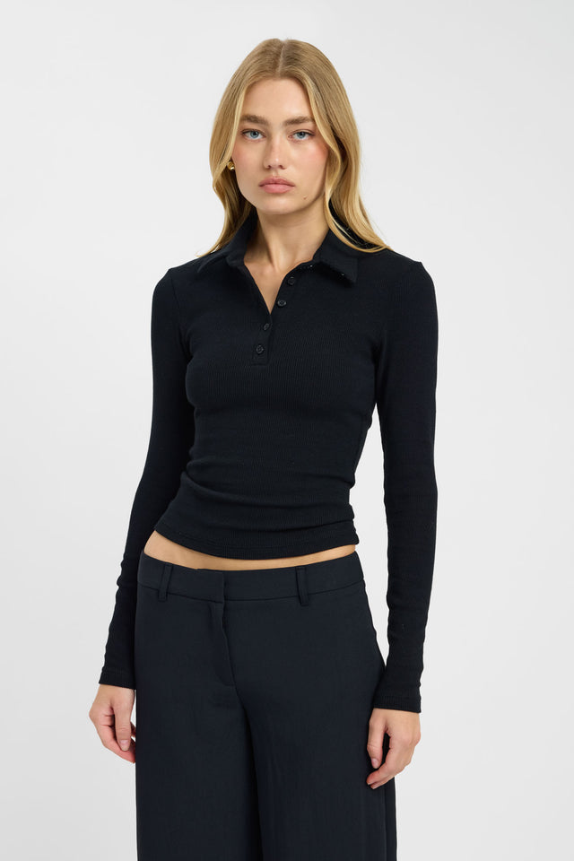 front Myles Polo Long Sleeve Top Kookai Fitted Highneck Long sleeve Womens-Blouse 