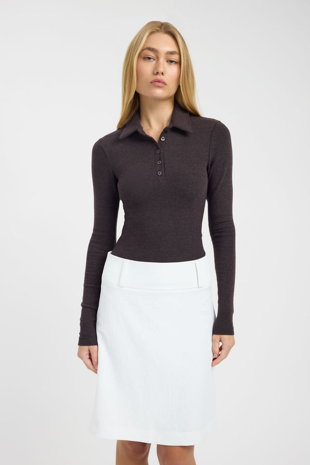 front Myles Polo Long Sleeve Top Kookai Fitted V-neck Long sleeve Womens-Blouse 