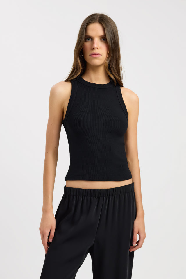 front Monogram Racer Tank Kookai Fitted Round womens-singlets 