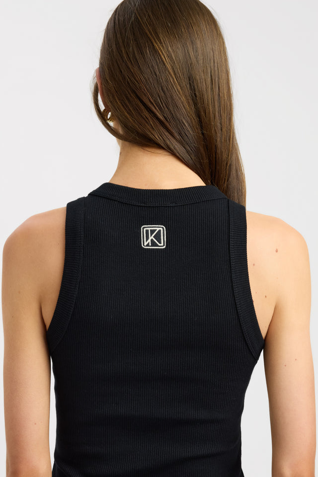 back Monogram Racer Tank Kookai Fitted Round womens-singlets 