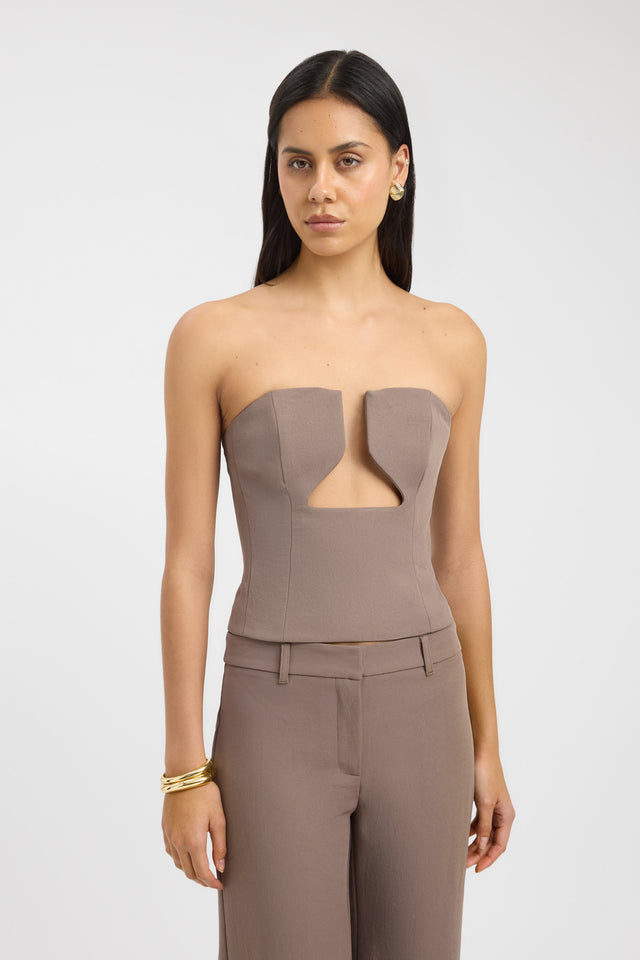 front Ariel Low Cut Top Kookai Fitted Plungeneck Sleeveless Womens-Blouse 