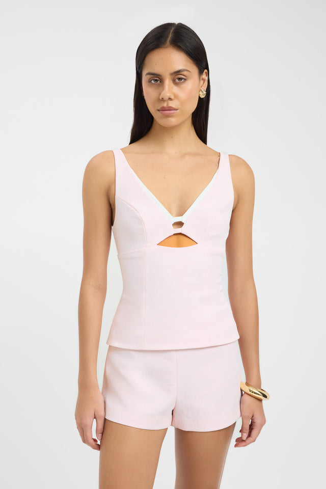 front Ariel Double Bra Top Kookai Fitted V-neck Sleeveless Womens-Blouse 