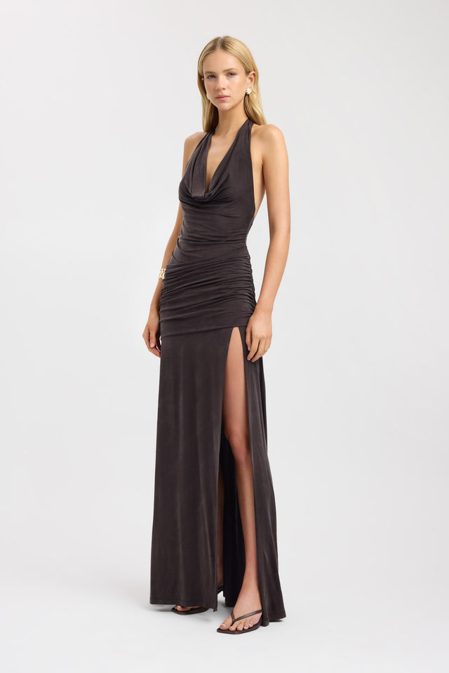 side Montana Maxi Dress Kookai Fit-and-flare Maxi Fitted Cowlneck womens-dresses 