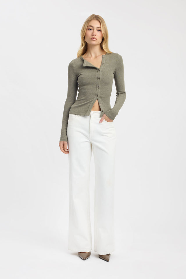 side Bec Button Long Sleeve Top Kookai Fitted Roundneck Long sleeve Womens-Blouse 
