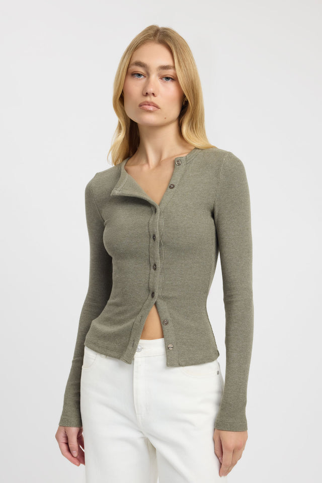 front Bec Button Long Sleeve Top Kookai Fitted Roundneck Long sleeve Womens-Blouse 