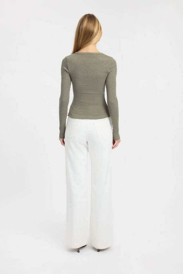 back Bec Button Long Sleeve Top Kookai Fitted Roundneck Long sleeve Womens-Blouse 