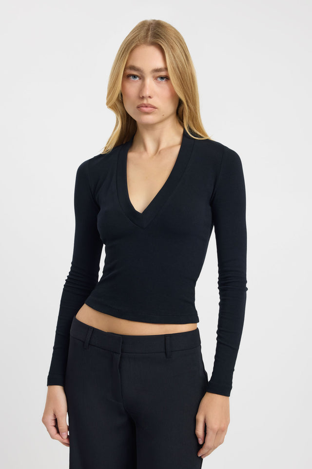 front Jasie Long Sleeve Top Kookai Fitted V-neck Long sleeve Womens-Blouse 