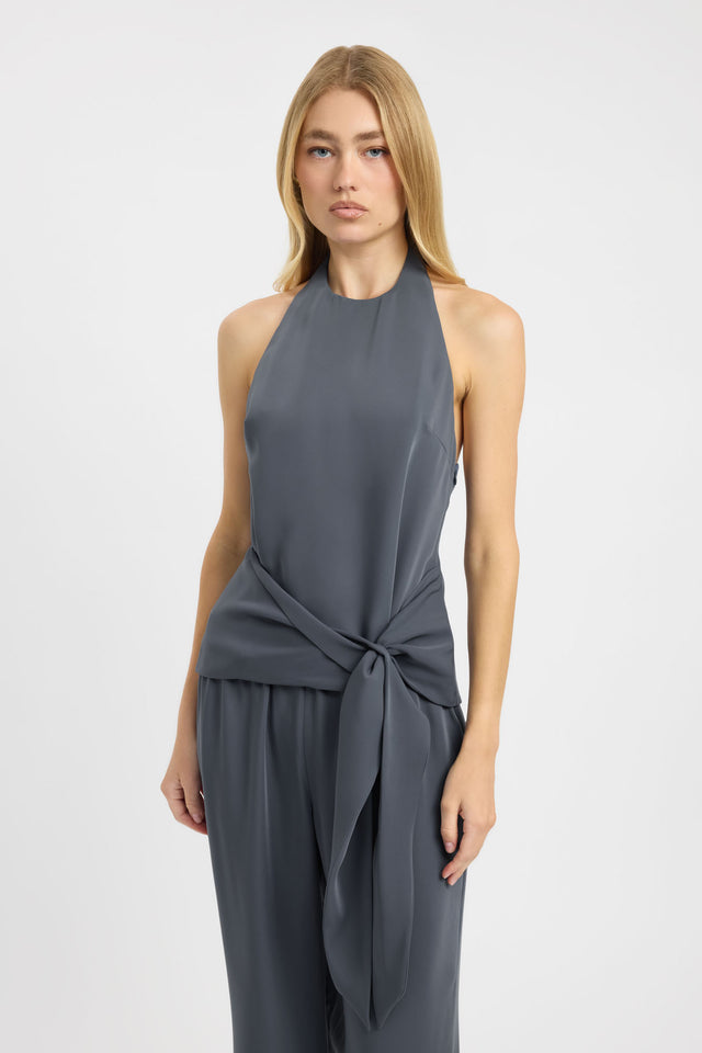 side Maria Halter Wrap Top Kookai Relaxed Roundneck Sleeveless Womens-Blouse 