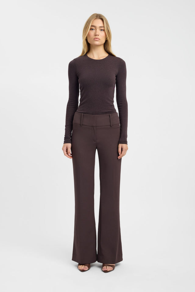 Showcasing the High Crew Top womens blouse in dark grey with fitted silhouette and round neckline front