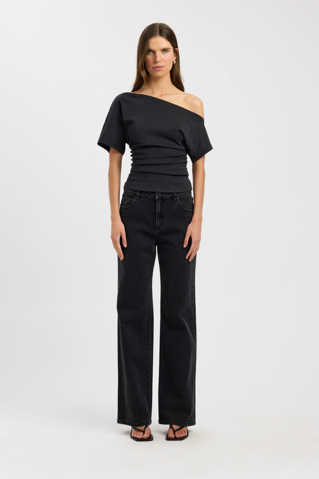 front Nova Off Shoulder Tee Kookai Fitted Asymmetry Short sleeves Womens-Blouse 