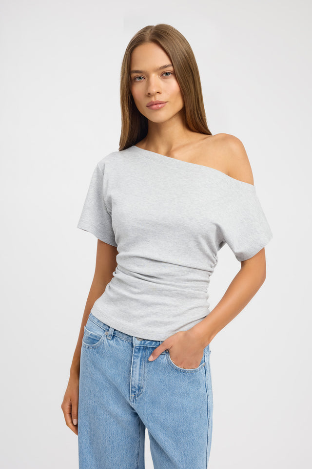 front Nova Off Shoulder Tee Kookai Fitted Asymmetry Short sleeves Womens-Blouse 