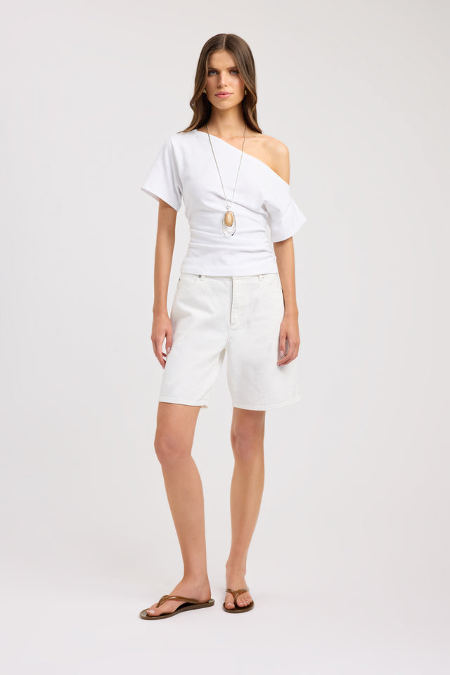 side Nova Off Shoulder Tee Kookai Fitted Asymmetry Short sleeves Womens-Blouse 