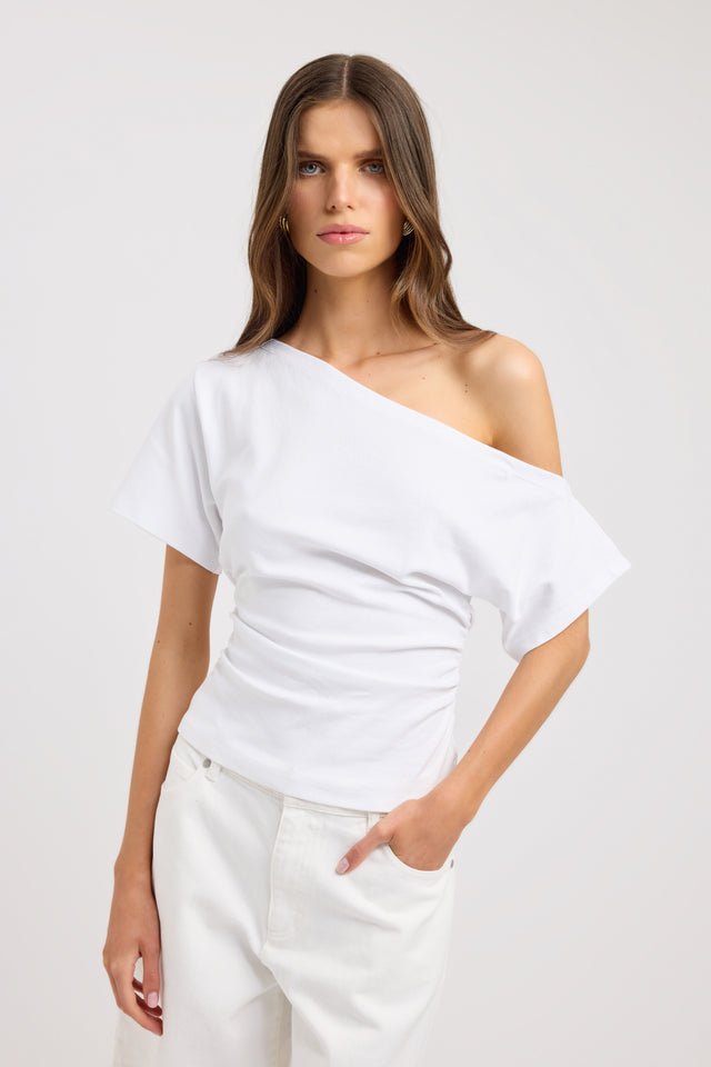 front Nova Off Shoulder Tee Kookai Fitted Asymmetry Short sleeves Womens-Blouse 