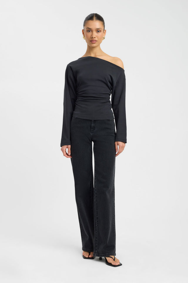 Nova Off Shoulder Long Sleeve Top Kookai Fitted Asymmetry Long sleeve Womens-Blouse 
