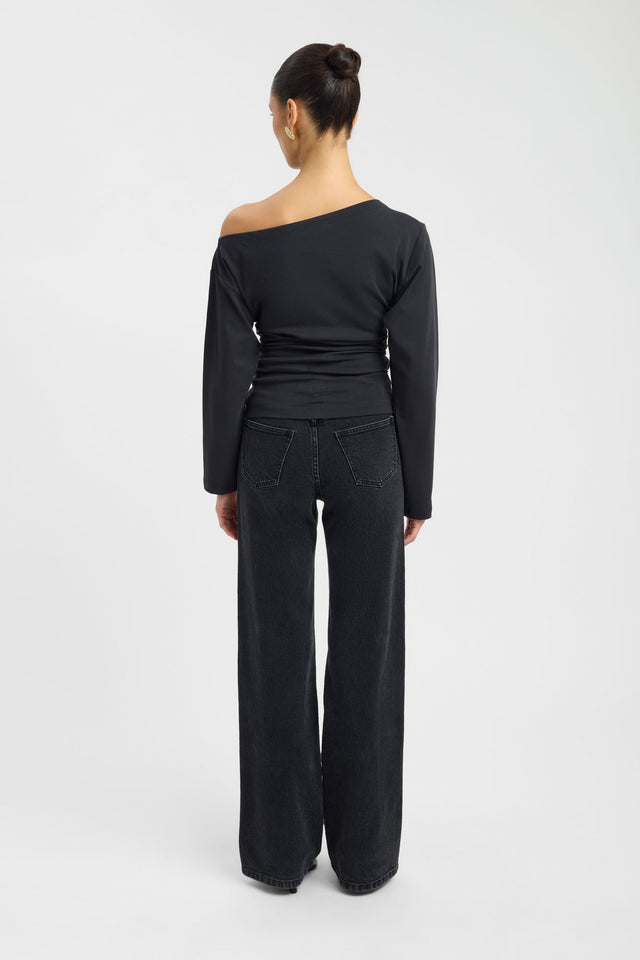 Nova Off Shoulder Long Sleeve Top Kookai Fitted Asymmetry Long sleeve Womens-Blouse 