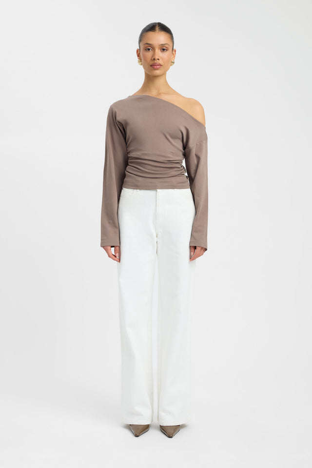 Nova Off Shoulder Long Sleeve Top Kookai Fitted Asymmetry Long sleeve Womens-Blouse 