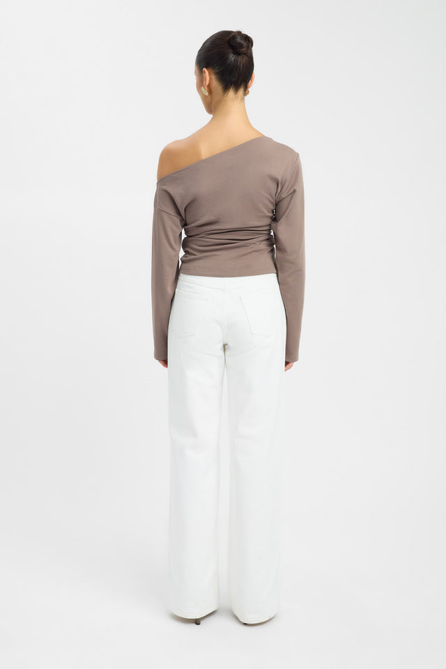 Nova Off Shoulder Long Sleeve Top Kookai Fitted Asymmetry Long sleeve Womens-Blouse 