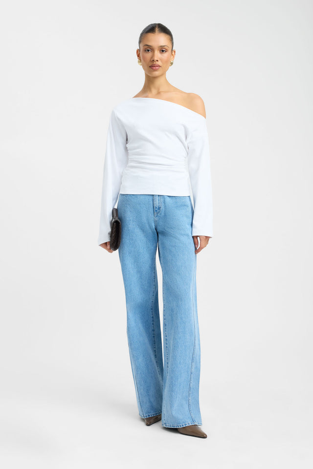 Nova Off Shoulder Long Sleeve Top Kookai Fitted Asymmetry Long sleeve Womens-Blouse 