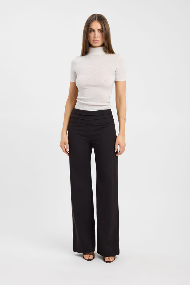 Presenting the Ashford Tuck Pant womens-regular-pants in wide-leg high-rise black front