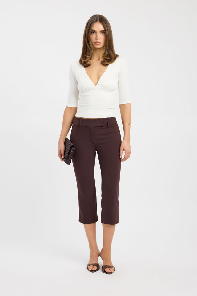 Showcasing the Alto Tab Capri Pant in womens regular pants with high-rise waist and saddlebrown colour front