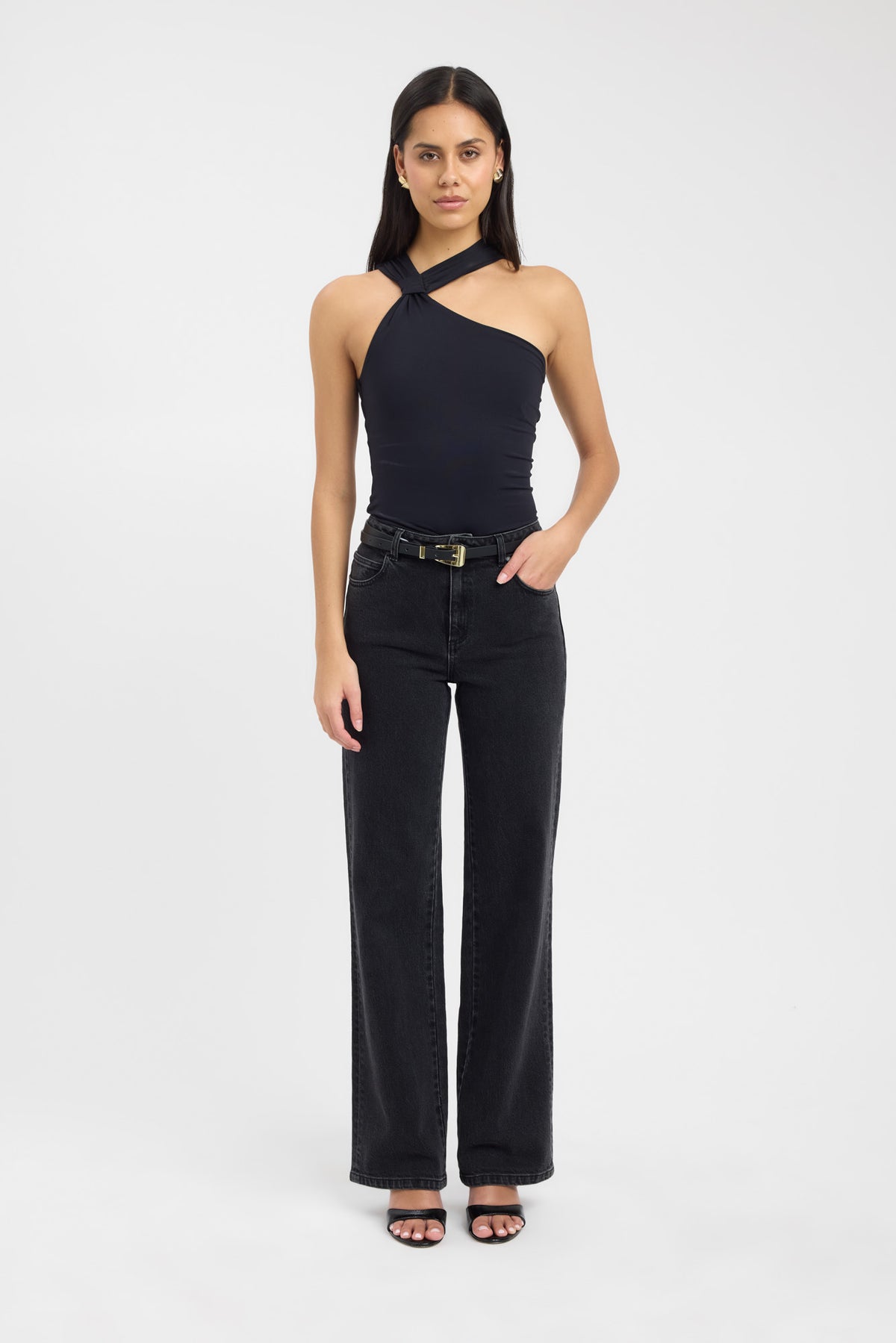Top Satin Fleurs Noir & Blanc + Jean Kookaï - Taille 1 (38) - Occasion Très Bon état
