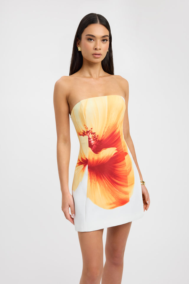 kookai orange strapless dress Alina The standing pleats that flow from the skirt infuse the design with dynamic sophistication Mila Strapless Mini Dress |