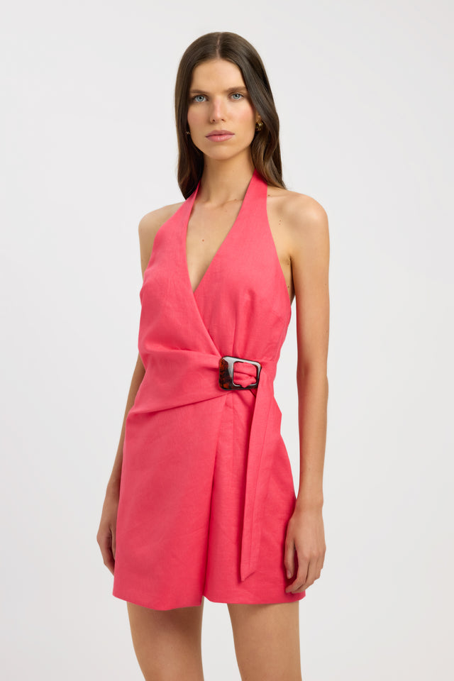 front Palm Trim Mini Dress Kookai Straight Mini Fitted V-neck womens-dresses 