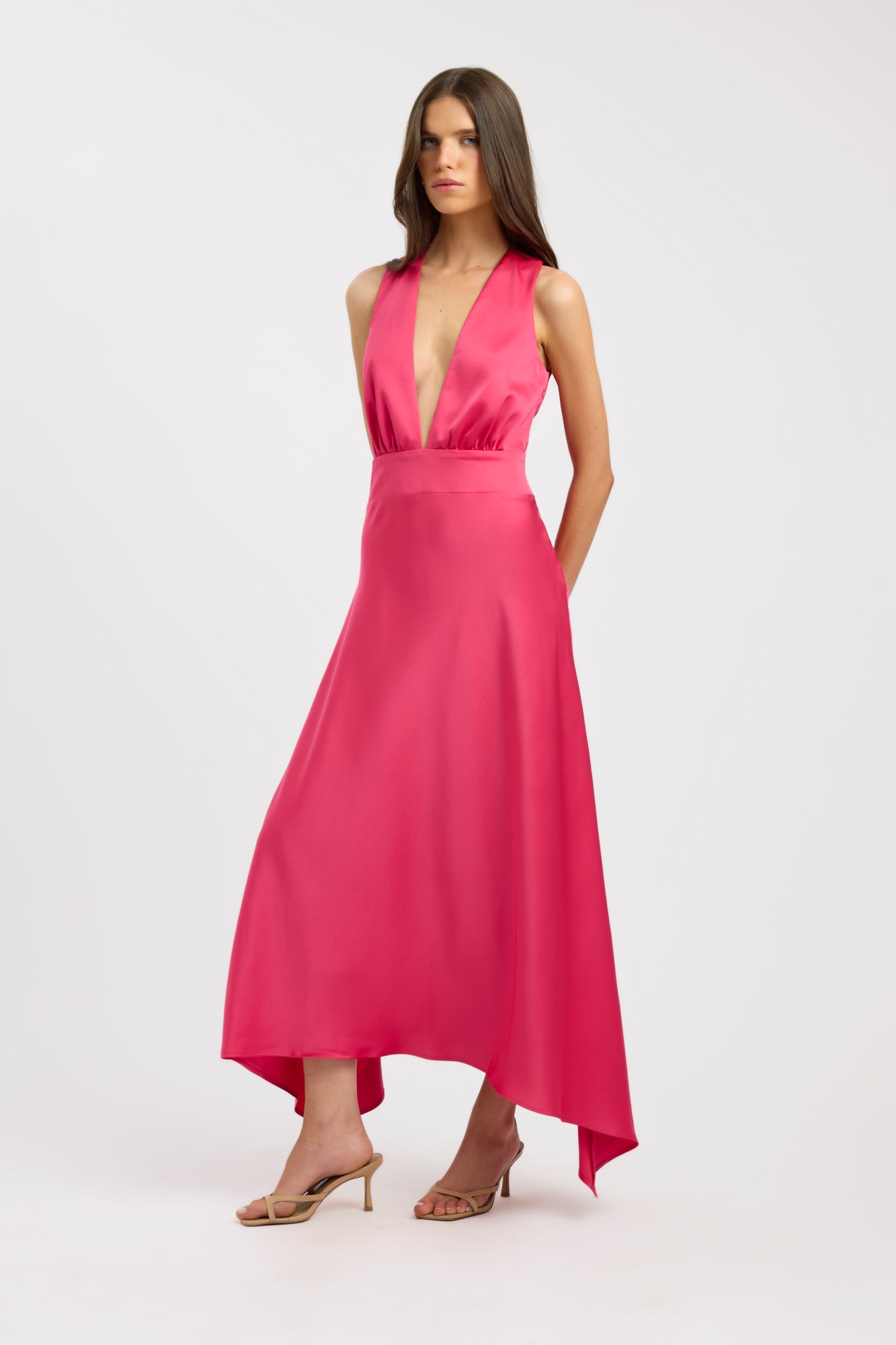 kookai hot pink dress Palermo Plunge Maxi Dress