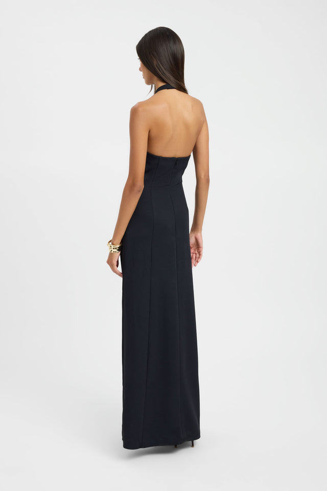Designed with the Oyster Low Cut Maxi Dress in womens-dresses featuring straight shape, fitted silhouette, and plunge neckline in black back
