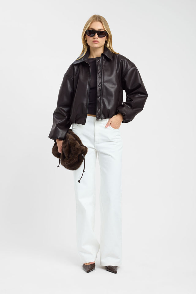 Featuring the Heavy Phoenix Bomber Jacket in womens coats and jackets with full puffed sleeves and short oversized fit in black on-body