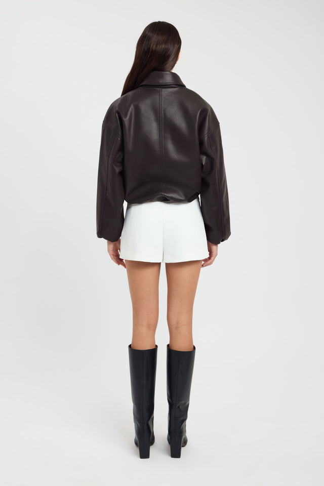 Designed as the Heavy Phoenix Bomber Jacket in womens coats and jackets with full puffed sleeves and short oversized fit in black back