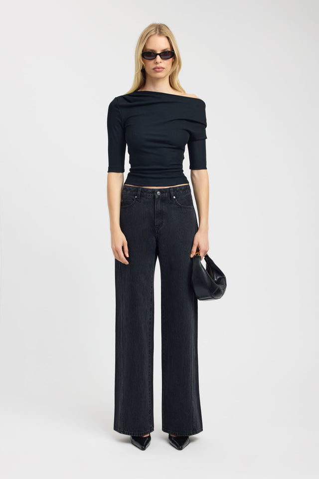 front Gabe Top Kookai Fitted Asymmetry Half sleeves Womens-Blouse 