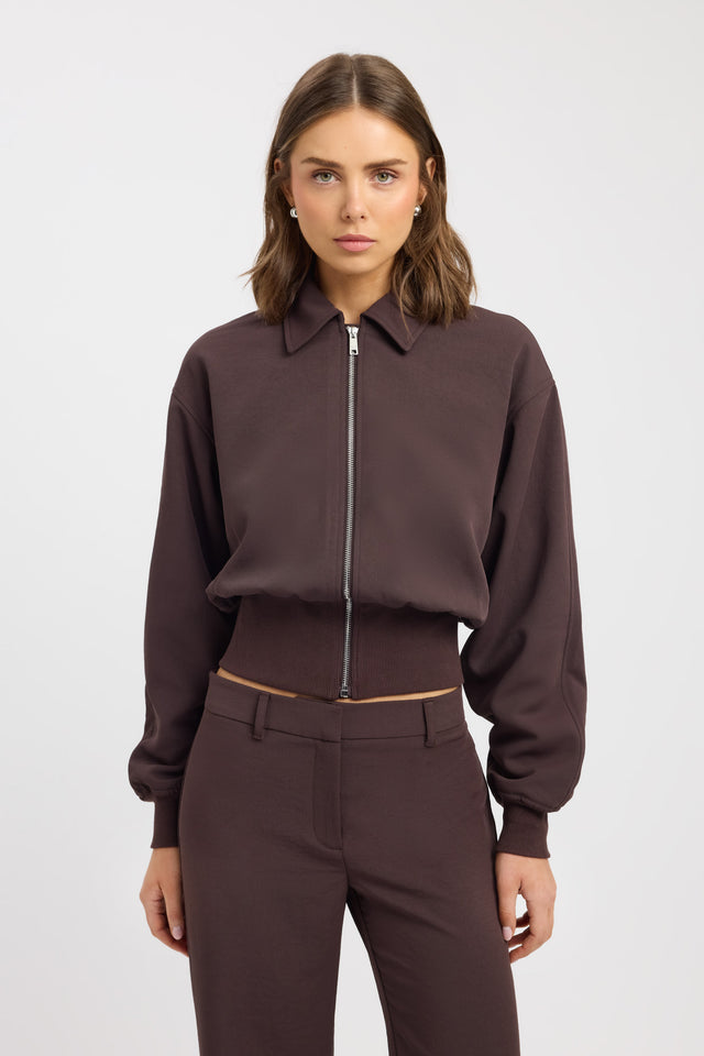 front Ariel Ribbed Bomber Jacket Kookai Long sleeve Bomber Regular womens-coats-and-jackets 