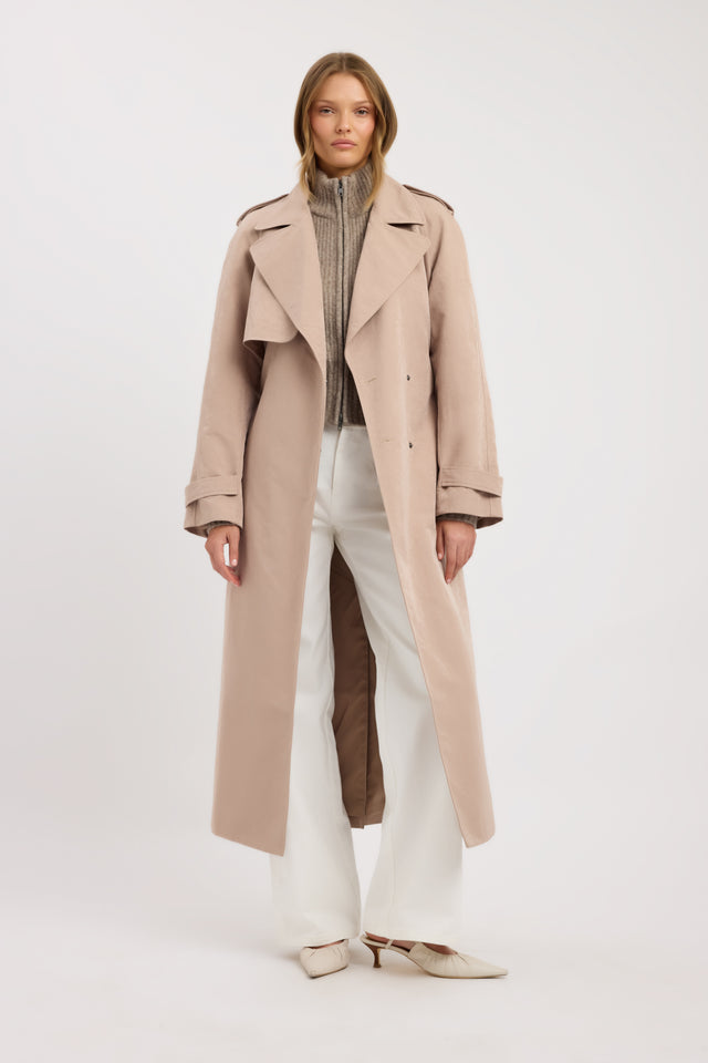 front Kora Trench Coat Kookai Long sleeve Trench-coat Full length womens-coats-and-jackets 
