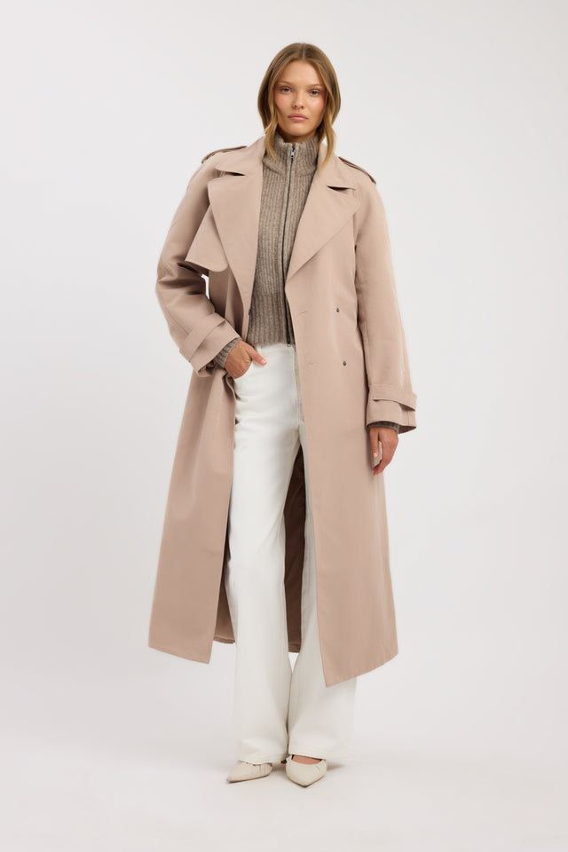 side Kora Trench Coat Kookai Long sleeve Trench-coat Full length womens-coats-and-jackets 