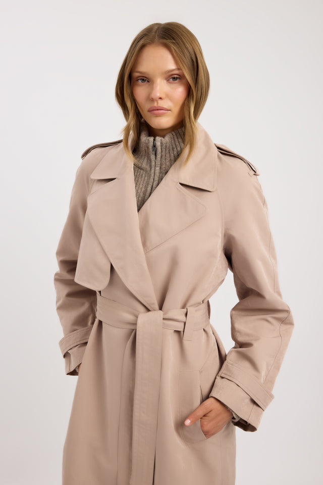 front Kora Trench Coat Kookai Long sleeve Trench-coat Full length womens-coats-and-jackets 