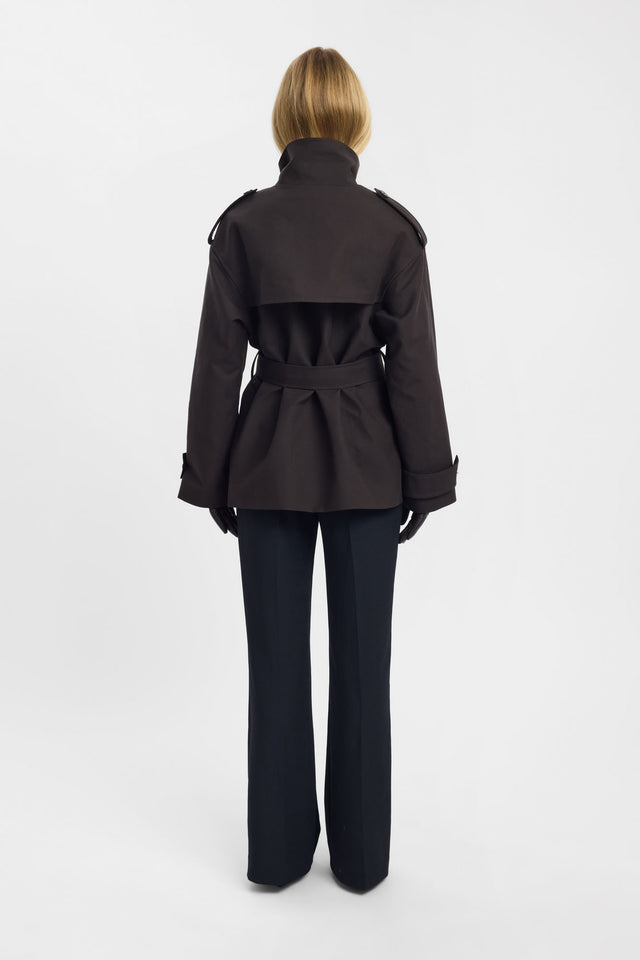 Designed with the Leon Belted Trench womens coats and jackets featuring full sleeves in dark grey back