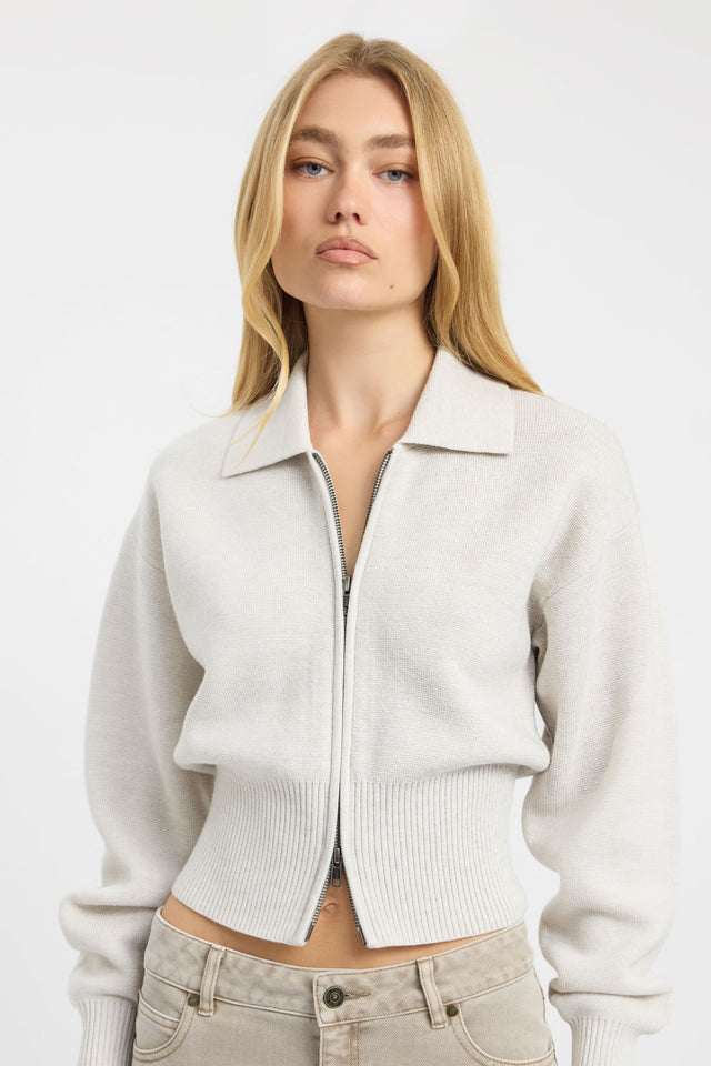 Highlighting the Dalton Collared Cardigan womens-blouse in ivory with fitted design and full straight sleeves detail